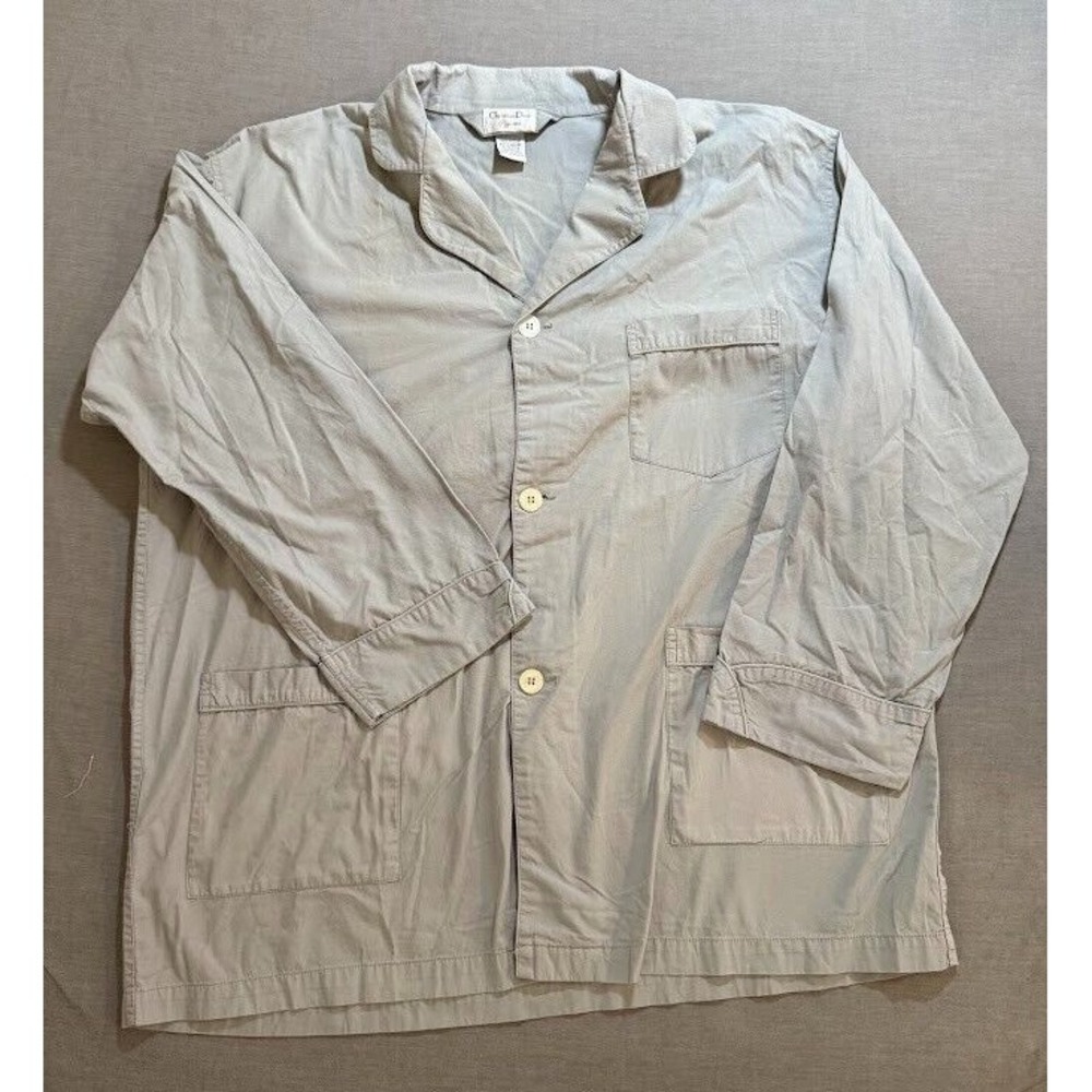 Christian Dior Sleep Shirt Men XL Gray Button 3/4 Sleeve Pyjama Sleepwear.